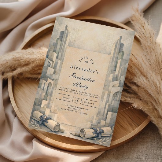 Vintage Architecture Drawing Graduation Einladung