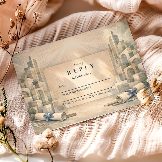 Vintage Architecture Drawing Graduation RSVP Karte