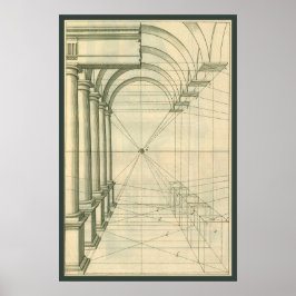 Vintage Architektur, Arches Columns Perspektive Poster