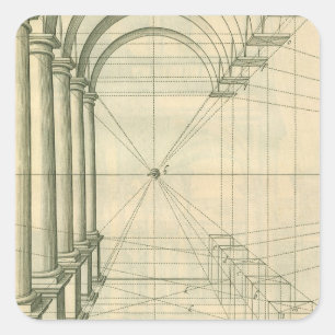 Vintage Architektur, Arches Columns Perspektive Quadratischer Aufkleber