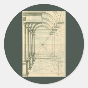 Vintage Architektur, Arches Columns Perspektive Runder Aufkleber