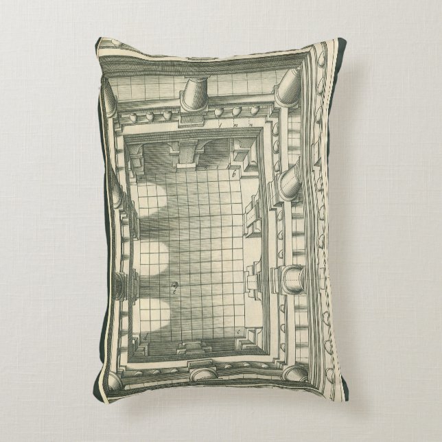 Vintage Architektur, Atrium Courtyard Perspektive Dekokissen (Vorderseite(Vertikal))