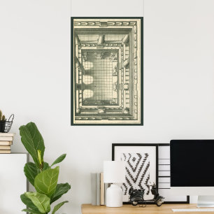 Vintage Architektur, Atrium Courtyard Perspektive Poster