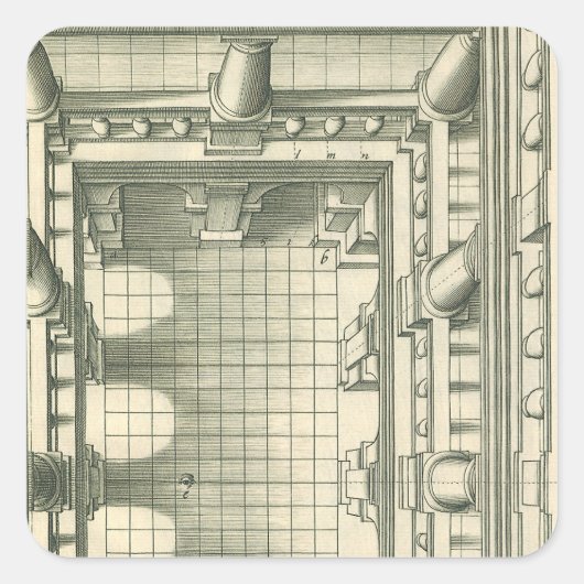 Vintage Architektur, Atrium Courtyard Perspektive Quadratischer Aufkleber (Vorderseite)