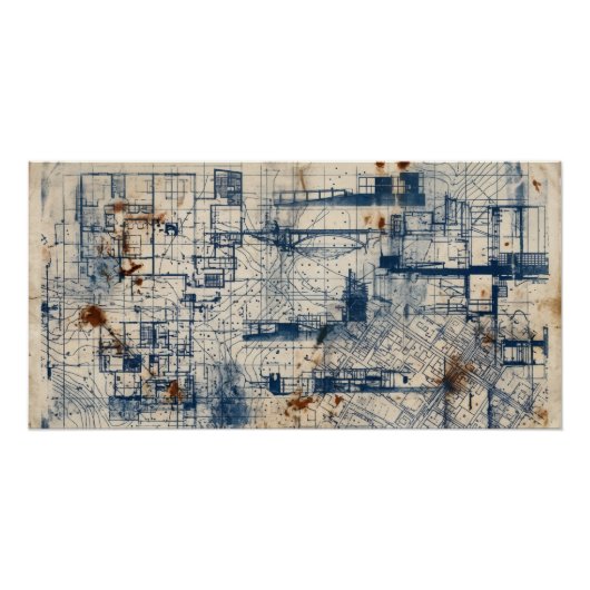 Vintage-Architektur-Blueprint-Poster Poster (Vorderseite)