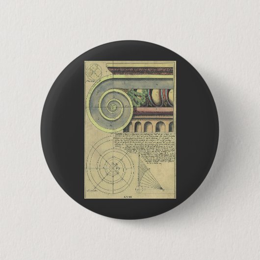 Vintage Architektur; Hauptstadt Volute von Vignola Button (Vorderseite)