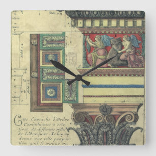 Vintage Architektur, Kolonne mit kornförmiger Form Quadratische Wanduhr