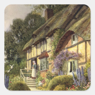 Vintage Architektur, Landhaus Cottage Quadratischer Aufkleber