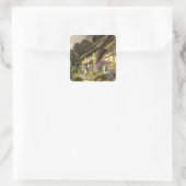 Vintage Architektur, Landhaus Hütte Quadratischer Aufkleber (Tasche)