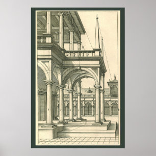 Vintage Architektur, römischer Innenhof mit Säulen Poster