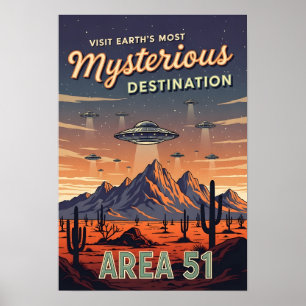 Vintage Area 51 Retro UFO Alien Reise  Poster