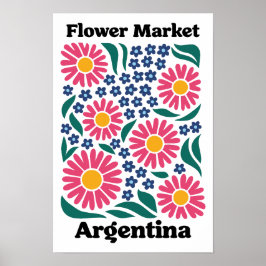 Vintage Argentina Flower Market Pink Daisy Poster