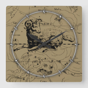 Vintage Aries Map Hevelius 1690 Quadratische Wanduhr