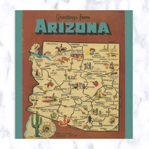 Vintage Arizona Karte Kaktus und Saguaro Blossom