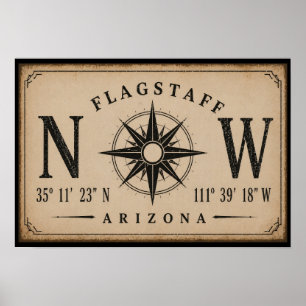 Vintage Arizona Koordinaten Kompass Poster
