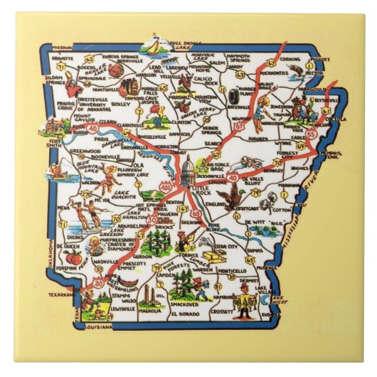 Vintage Arkansas Karte Keramikfliese (Vorderseite)