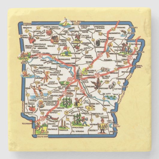 Vintage Arkansas Map Ceramic Tile Steinuntersetzer (Vorderseite)