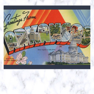 Vintage Arkansas Postkarte mit großen Buchstaben