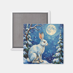 Vintage-Arktishase im Weihnachtsmondlicht Magnet