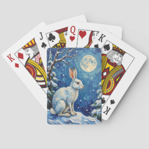 Vintage-Arktishase im winterlichen Mondlicht-Weihn Spielkarten