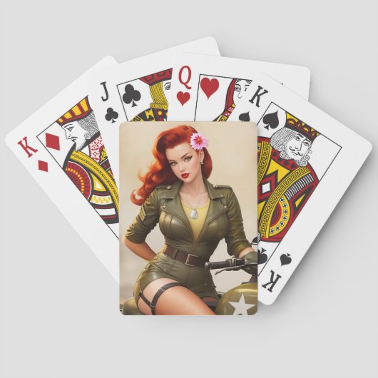 Vintage Army Motorrad Pinup Playing Cards Spielkarten (Rückseite)