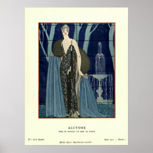 Vintage Art Deco Abendkleid und Mantel Modekunst Poster