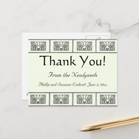 Vintage Art-Deco-Blume - Grenzen Vielen Dank Postkarte (Vorderseite/Rückseite Beispiel)