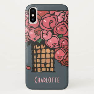 Vintage Art-Deco-Blume, Rosa-Garten-Rose iPhone X Hülle