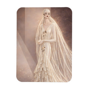 Vintage-Art-Deco-Brautmode-Illustration Magnet