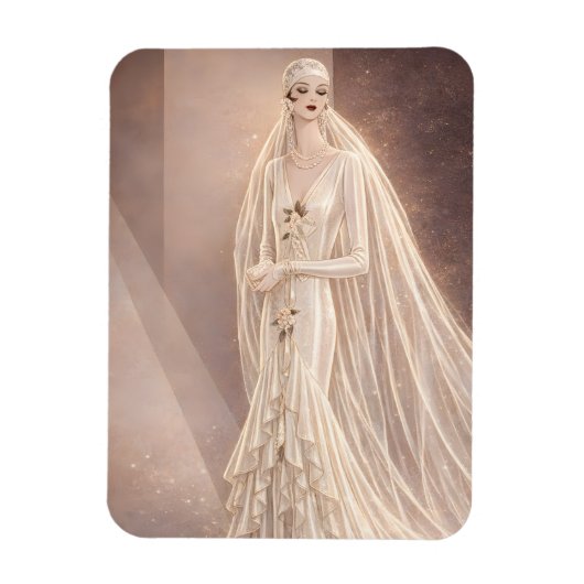 Vintage-Art-Deco-Brautmode-Illustration Magnet (Vertikal)