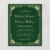 Vintage Art Deco Budget Green Wedding Invitation (Vorderseite)