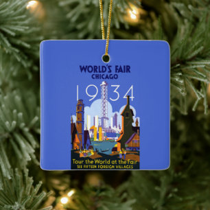Vintage-Art Deco Chicago 1934 Weltausstellungsplak Keramikornament