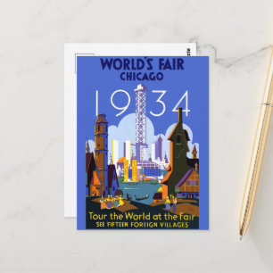 Vintage-Art Deco Chicago 1934 Weltausstellungsplak Postkarte