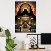 Vintage Art Deco Cinema Entrance Gold & Marble Poster (Heimbüro)