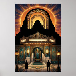 Vintage Art Deco Cinema Entrance Gold & Marble Poster