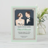 Vintage Art Deco Couple Wedding Invitation Karte (Stehend Vorderseite)