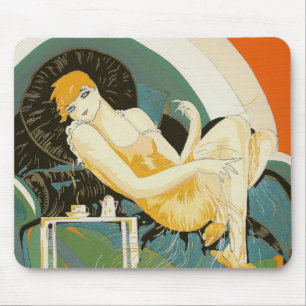 Vintage-Art-Déco-Dame auf Couch liegend, Chompre Mousepad