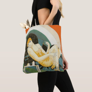 Vintage-Art-Déco-Dame, auf Couch liegend, Chompre Tasche