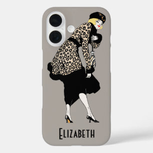 Vintage-Art-Déco-Dame in Leopardenprint-Jacke iPhone 16 Hülle