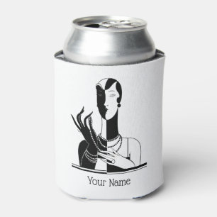 Vintage Art Deco Dame mit Perlen Schwarz Transp Dosenkühler
