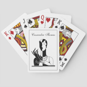 Vintage Art Deco Dame mit Perlen Schwarz Transp Spielkarten