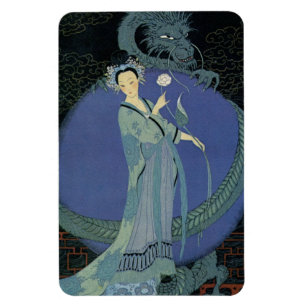 Vintage-Art-Déco-Dame-und-Drache-Magnet Magnet