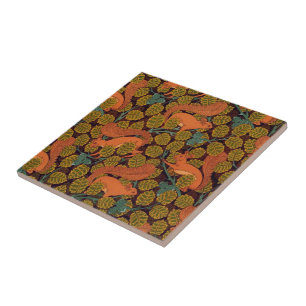 Vintage-Art-Déco-Design mit Eichhörnchen und Blätt Fliese
