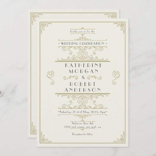 Vintage Art Deco Einladung (Vorne/Hinten)