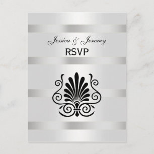 Vintage Art Deco Feder Schwarz Weiß RSVP 1 Einladungspostkarte