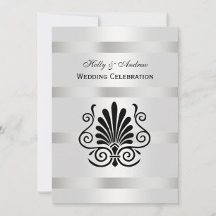 Vintage Art Deco Feder Schwarz Weiß V Hochzeit Einladung