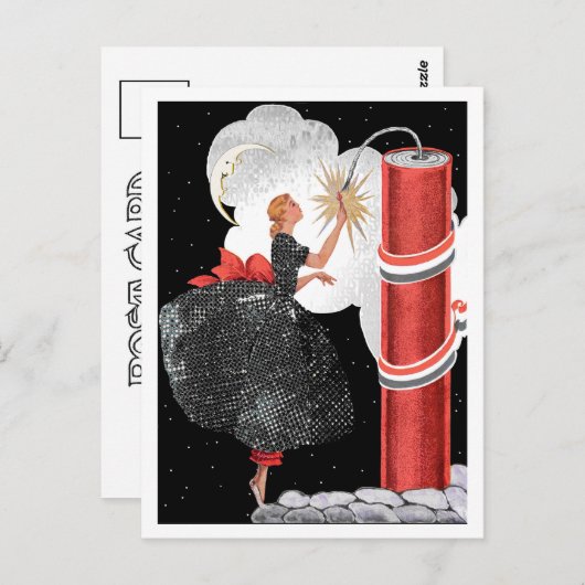 VINTAGE ART DECO "FIRECRACKER FIZZIES" POSTKARTE (Vorne/Hinten)