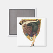 Vintage Art Deco Flapper mit Pfau Magnet (Vorderseite/Rückseite)