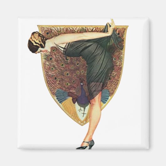 Vintage Art Deco Flapper mit Pfau Magnet (Vorne)