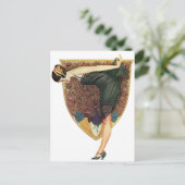 Vintage Art Deco Flapper mit Pfau Postkarte (Stehend Vorderseite)